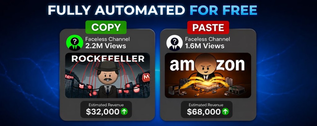 Faceless YouTube channels portfolio showing $32K and $68K revenue tiers